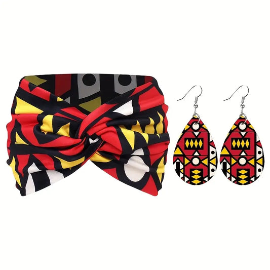 Afrikaanse Print Hoofdband & Oorbellen Set