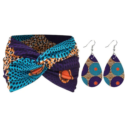 Afrikaanse Print Hoofdband & Oorbellen Set